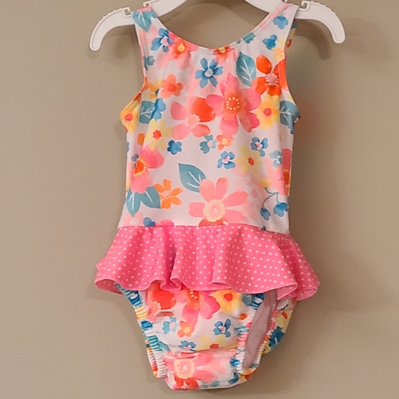 Bright floral one piece swimsuit with built in diaper - Picture 1 of 4